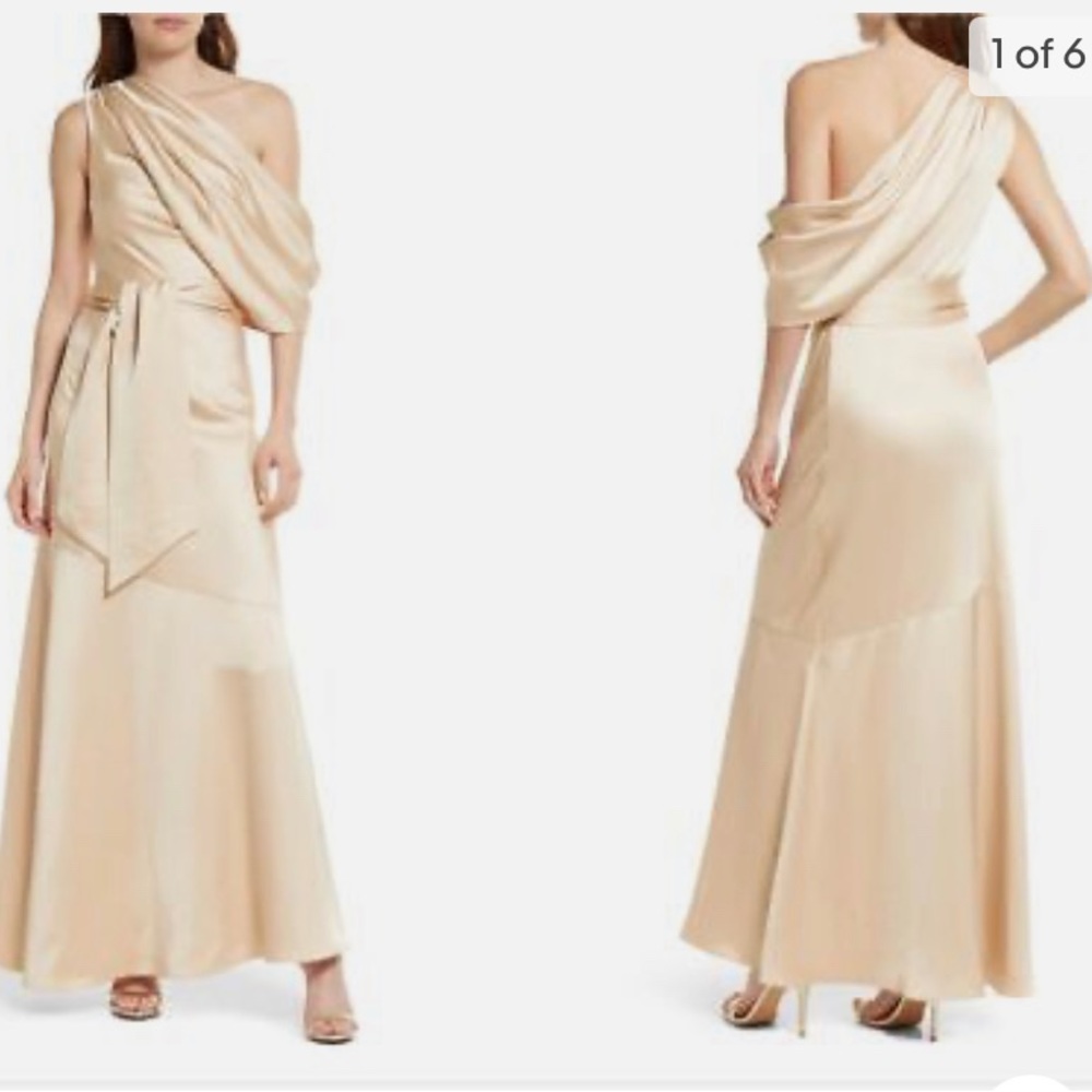Significant Other - Olinda One-Shoulder Belted Satin Dress - Champagne - SZ 4